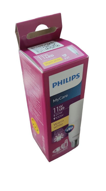 Philips MyCare E27 220V LED bulb 11W Warm White packaging with clear product details