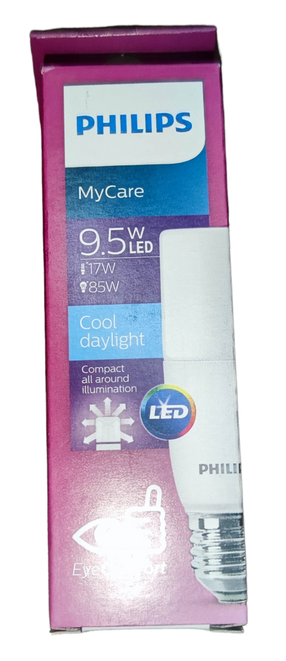 Philips MyCare 9.5W LED bulb in packaging, featuring E27 6500K LED bulb for eye comfort 220V