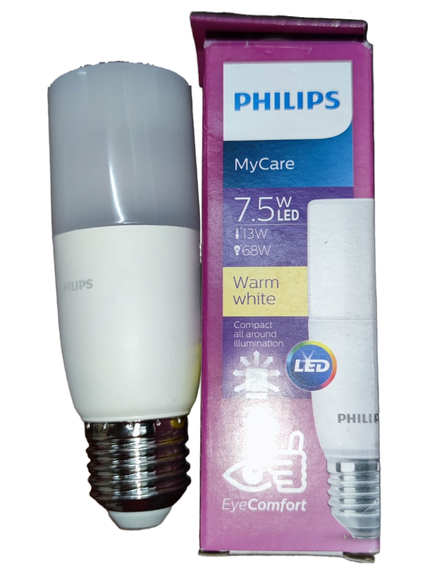 Philips MyCare E27 warm white LED light 3000K bulb with 7.5W power and compact design for all-around illumination
