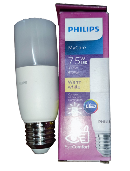 Philips MyCare E27 warm white LED light 3000K bulb with 7.5W power and compact design for all-around illumination