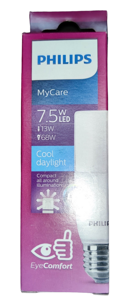 Philips eye comfort LED light 220V in packaging, featuring 7.5W power and cool daylight illumination