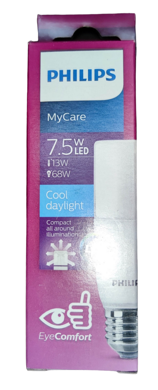 Philips eye comfort LED light 220V in packaging, featuring 7.5W power and cool daylight illumination