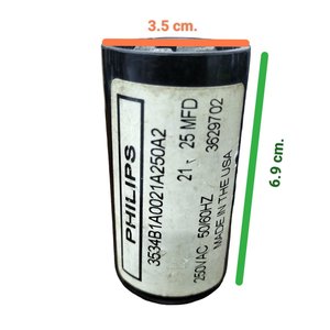 Philips Motor Capacitor 21-25uF 220V with dimensions 3.5 cm x 6.9 cm for electrical applications