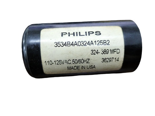 Motor Starting Capacitor 324-389 MFD black cylindrical electrical component by BMI