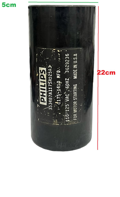 Philips Starting Capacitor 1175-1410MFD black cylindrical electrical component for motor starting