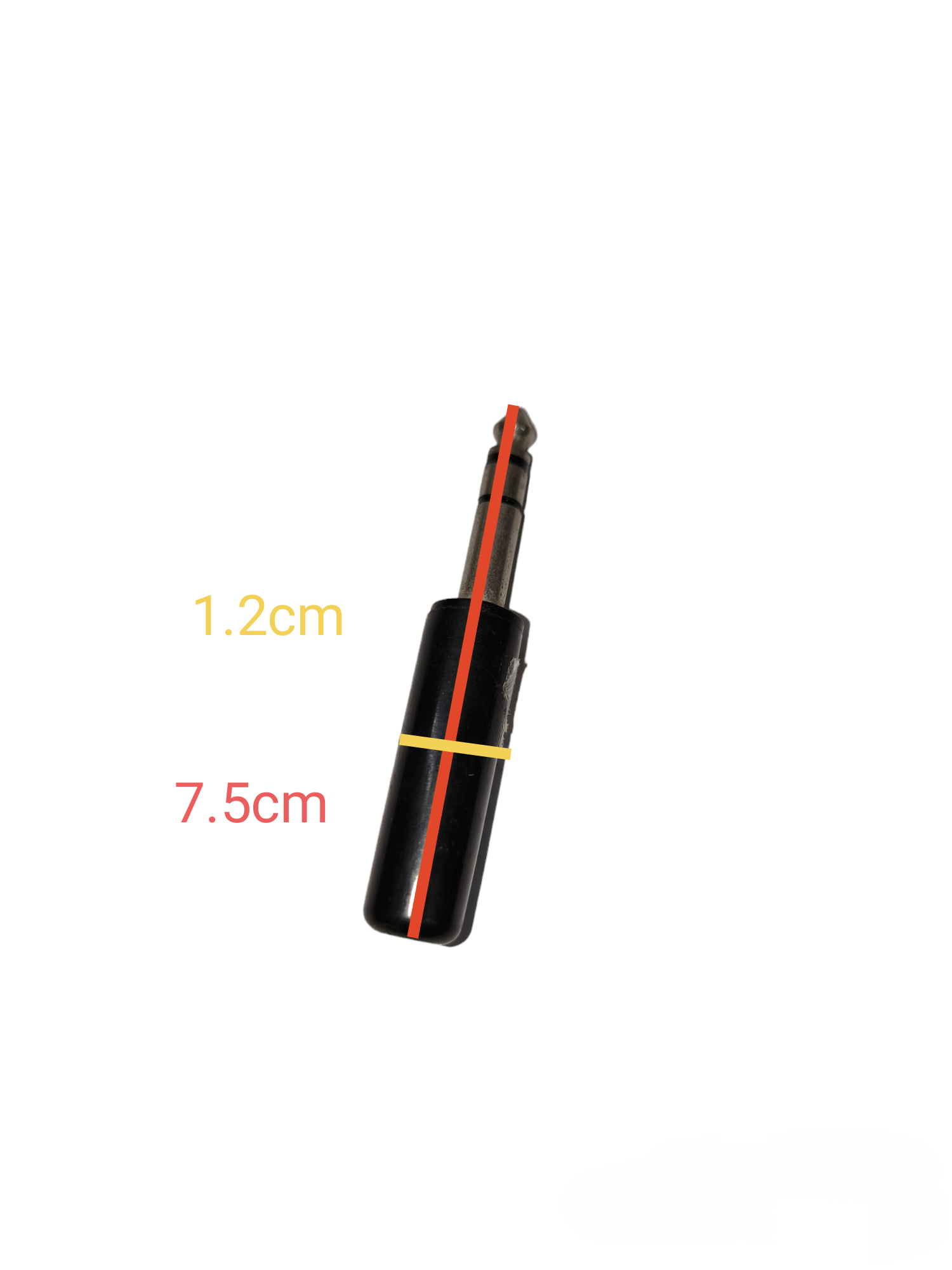 PL-55 Stereo Plug with Plastic Handle black microphone accessory with measurements on white background
