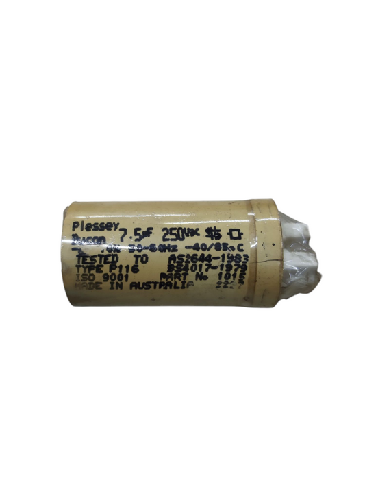 Plessey Ducon 7.5uf 250V AC running capacitor beige cylindrical electrical component