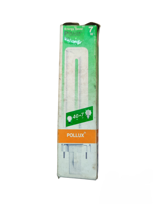 Pollux G23 Pin Base CFL Bulb 7W compact fluorescent energy saver light bulb in green and white packaging