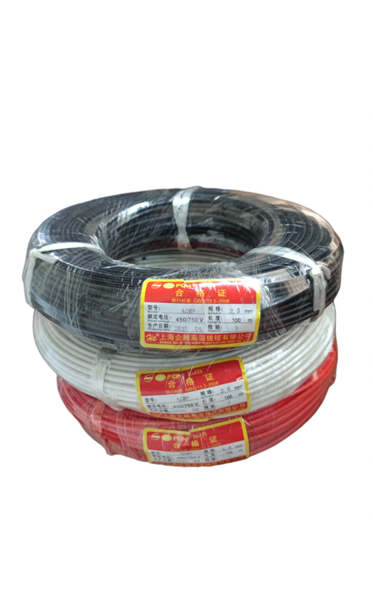 Grippes Silicon Wire 2.5 mm Fiberglass Cable in black white and red rolls for electrical use