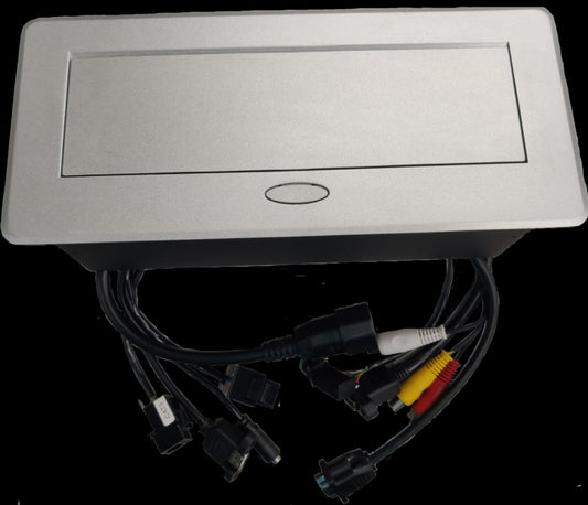 Grippes pop up table top multimedia outlet with multiple connection ports for convenient access