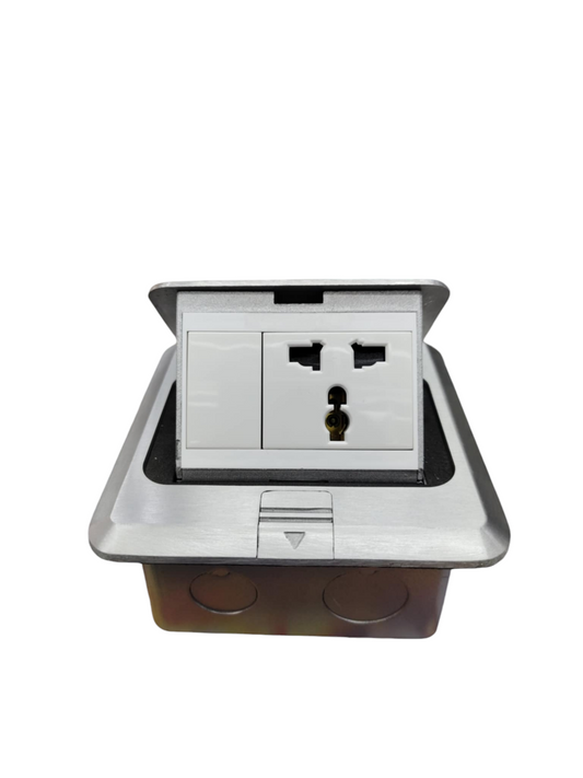 T&J Pop-up Universal with Ground Outlet 16A 220V power point and switch in silver finish