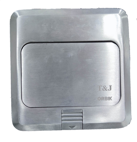T&J Pop-up USB 5V 2.1A x 3 with Metal Utility Box power outlet in brushed metal finish