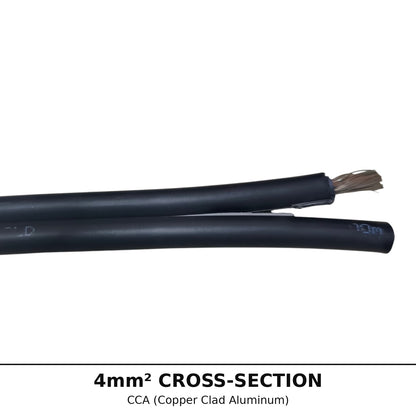 Power Gold 4mm² Twin Solar Cable cross-section labeled with CCA (Copper Clad Aluminum) conductor size