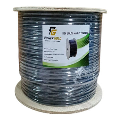 Power Gold Solar PV Twin Cable 100-meter spool with product label showing 2x6mm² specification