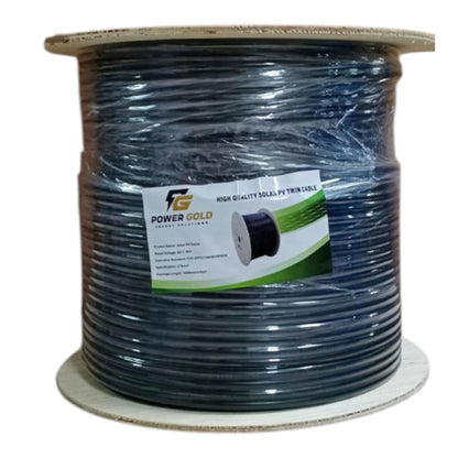 Power Gold Solar PV Twin Cable spool label close-up showing 2x6mm² specification and DC 1.5KV rating