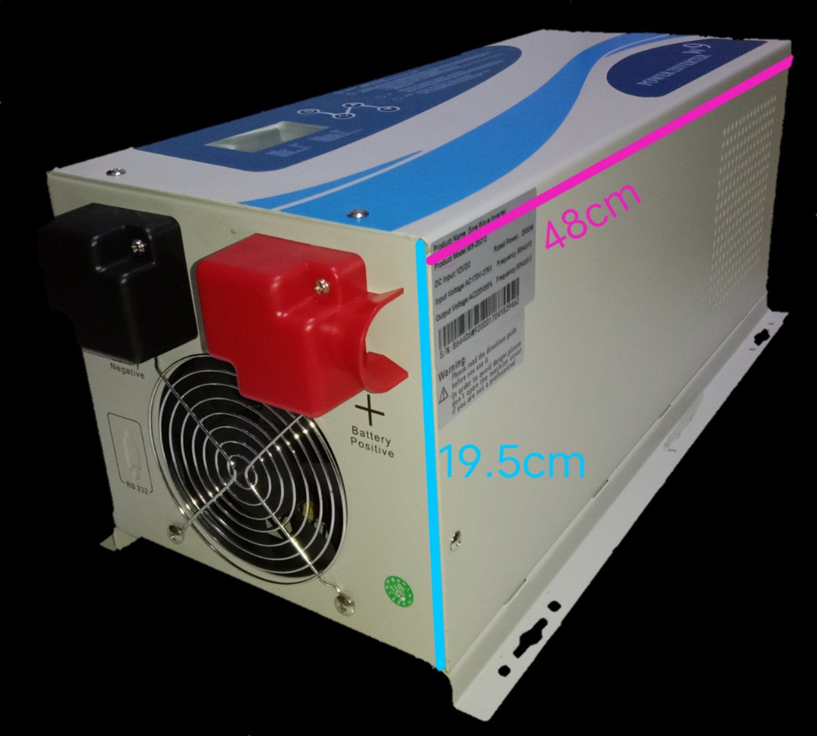 Denko 2000W Inverter 12VDC to 220V AC with cooling fan and battery connection terminals