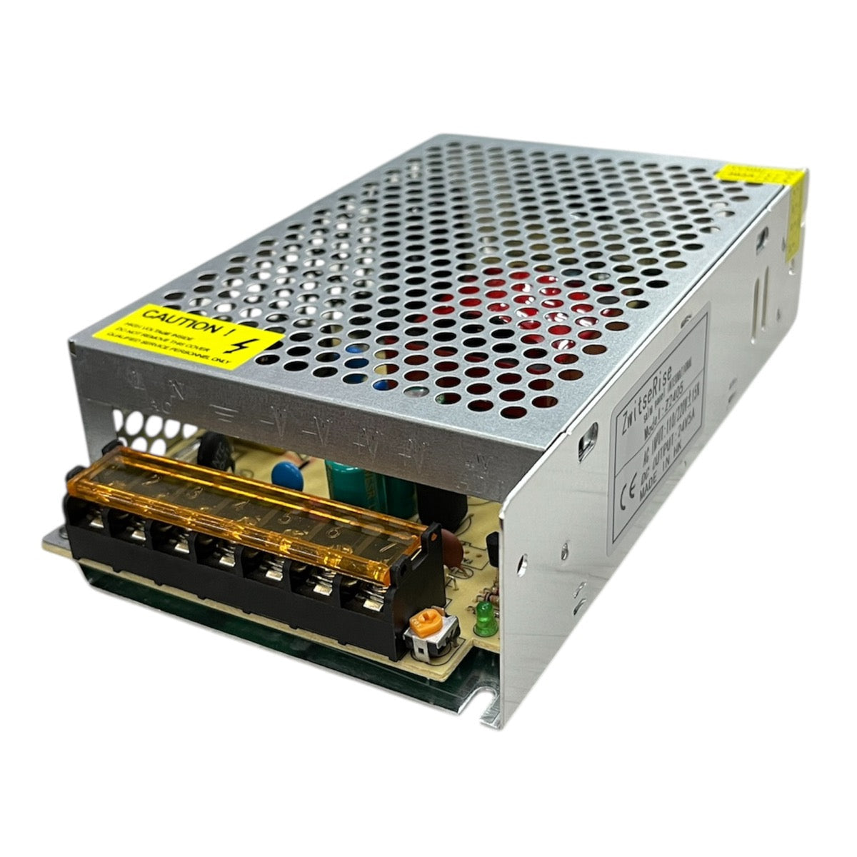 ZwitseRise Power Supply 24V 5A with metal housing and cooling vents for reliable electronics performance