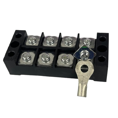 Grippes 45A 4 Pairs Terminal Block 600V black plastic screw terminal strip with metal screws and ring lug