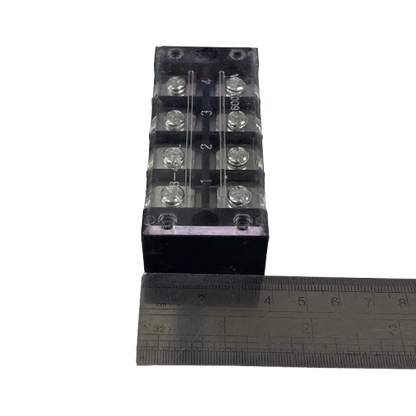 Grippes 45A 4 Pairs Terminal Block 600V clear plastic top black base with eight screw terminals for electrical circuits