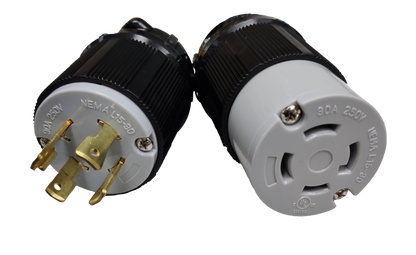 Grippes NEMA L15 250V industrial connector pair black housing 30A twist lock plug and receptacle