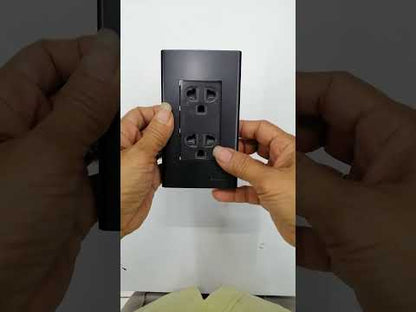 Panasonic Duplex Universal Outlet 16A 250V with Safety Shutter and Wide Color Refina Series Metallic Black Plate Cover WEG6803MB-1/WEG15829H-5