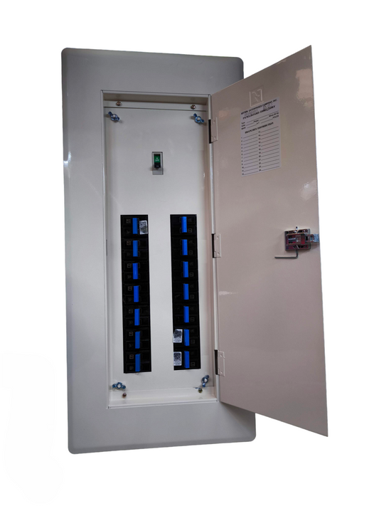 Koten 14 Branches Panel Board 150A 2P Main metal enclosure with open door showing two rows of blue breakers