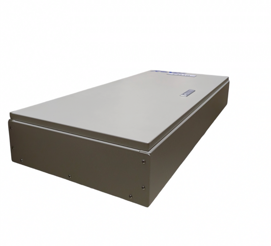 Chint 160A 2 pole MCCB panel board metal enclosure in light gray with hinged cover and label