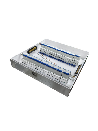 Royu and ZY 50A panel board with 17 branches for MCB. Metal enclosure with two rows of MCBs and busbars