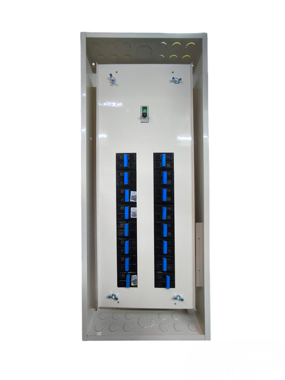 Koten Panel Board 225A 2Pole 250SPS metal enclosure with two rows of blue handled breakers and main switch
