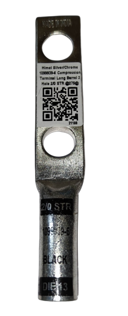 Utilux silver compression terminal lug with long barrel and two holes Terminal Lugs Long Barrel 2 Holes 60mm
