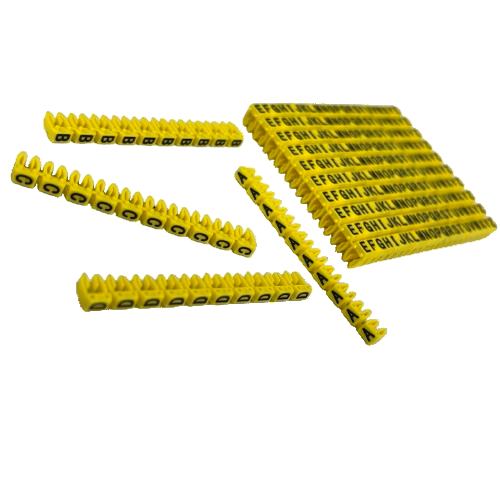 Grippes A-Z wire marker clips Yellow cable labeling strips showing individual letter markers