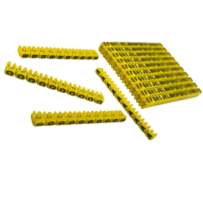 Grippes A-Z wire marker clips Yellow cable labeling strips showing individual letter markers