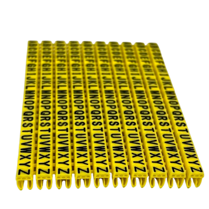 Grippes A-Z wire marker clips Yellow plastic alphabet cable markers in multiple strips for cable management