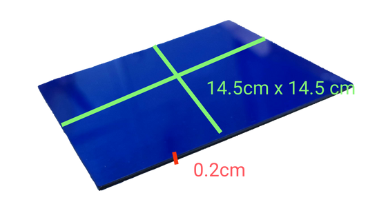 ptical Filter Blue 14.5cm x 14.5cm rectangular blue optical filter with 0.2cm thickness