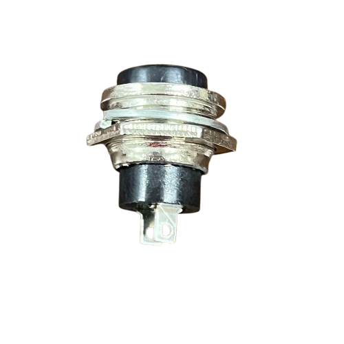 Push Button 1A 220V Black with metal housing and electrical terminals for easy installation