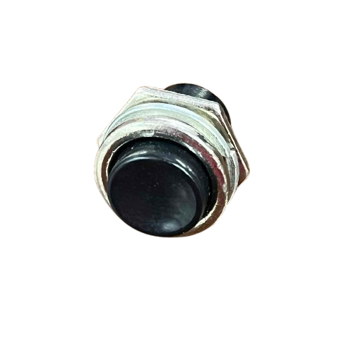 Close-up of Push Button 1A 220V Black with metallic casing for electrical control applications