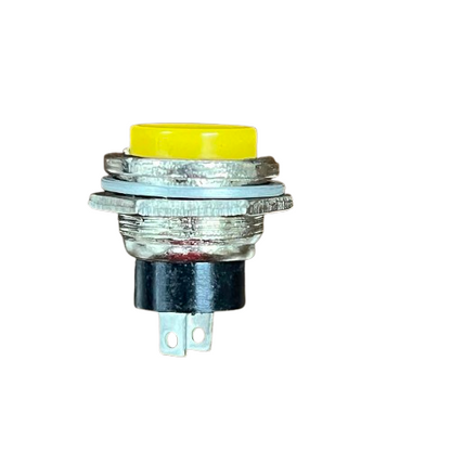 Push Button Switch 1A 220V Yellow with a metal body and yellow top for easy activation