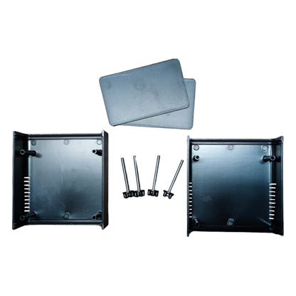 Two black PVC boxes for wiring and assembly with covers and screws included