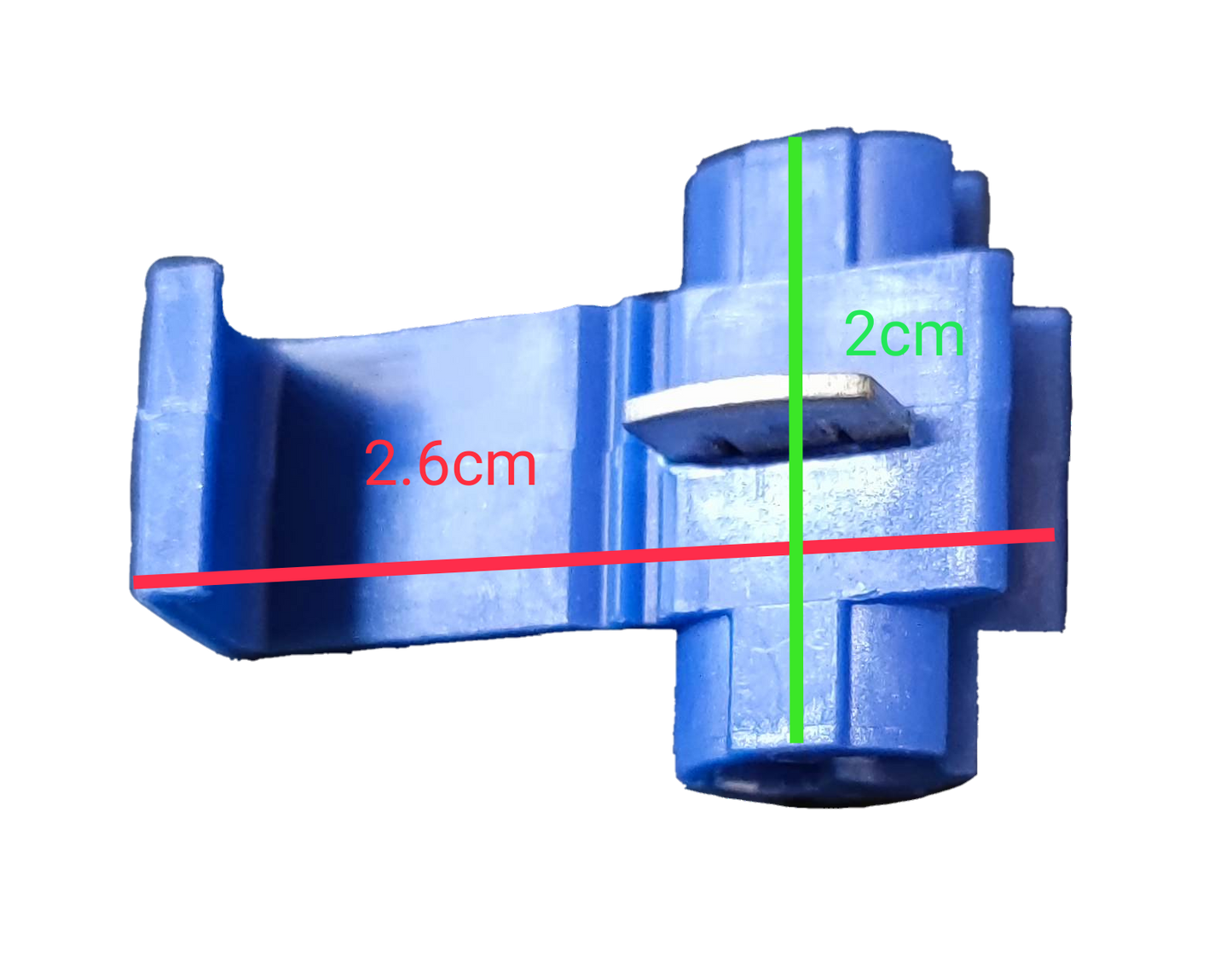 Blue quick connect terminal set featuring detailed measurements for easy installation and use