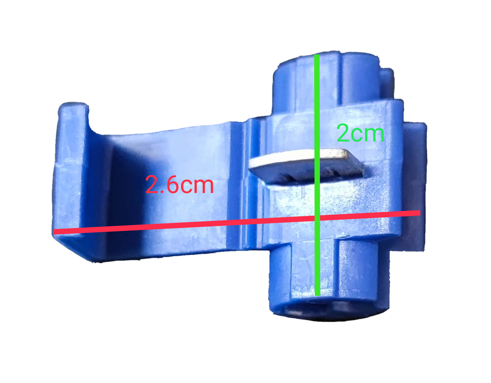 Blue quick connect terminal set featuring detailed measurements for easy installation and use
