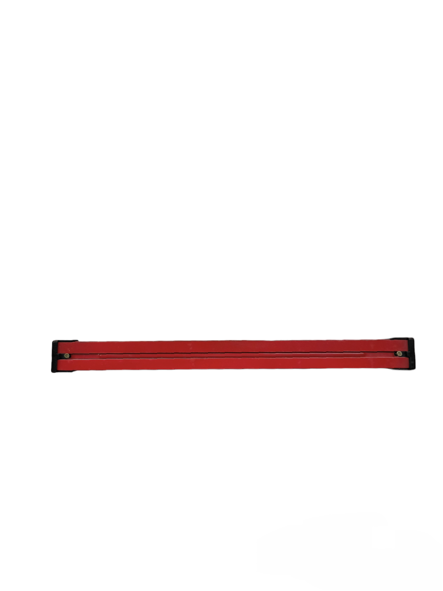 Red space saver bar with black end caps designed for efficient storage and organization