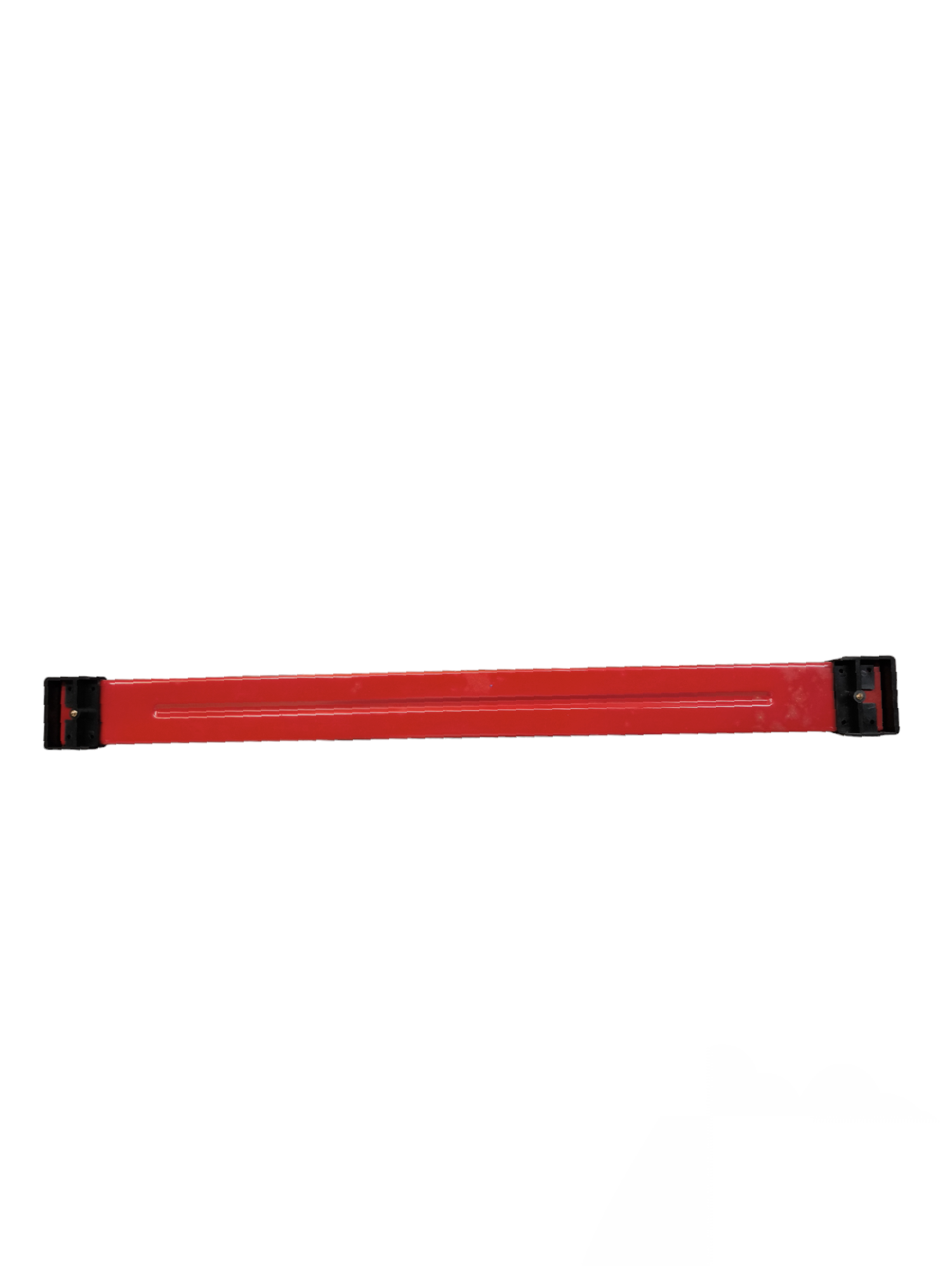 Red space saver strap with black adjustable clips for organizing and securing items