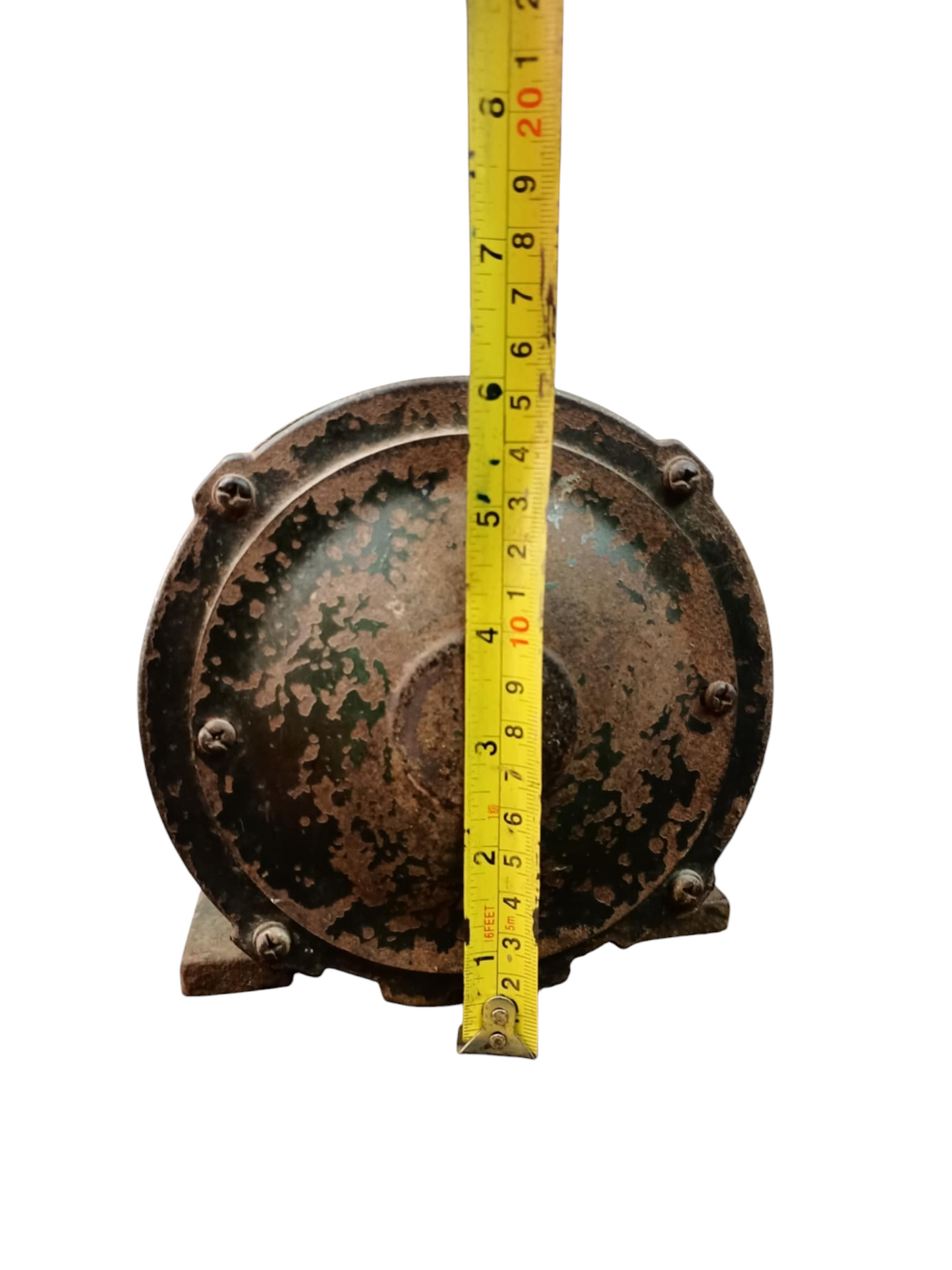 Kinma Induction Motor Single Phase Refurbished showing front round casing with measuring tape