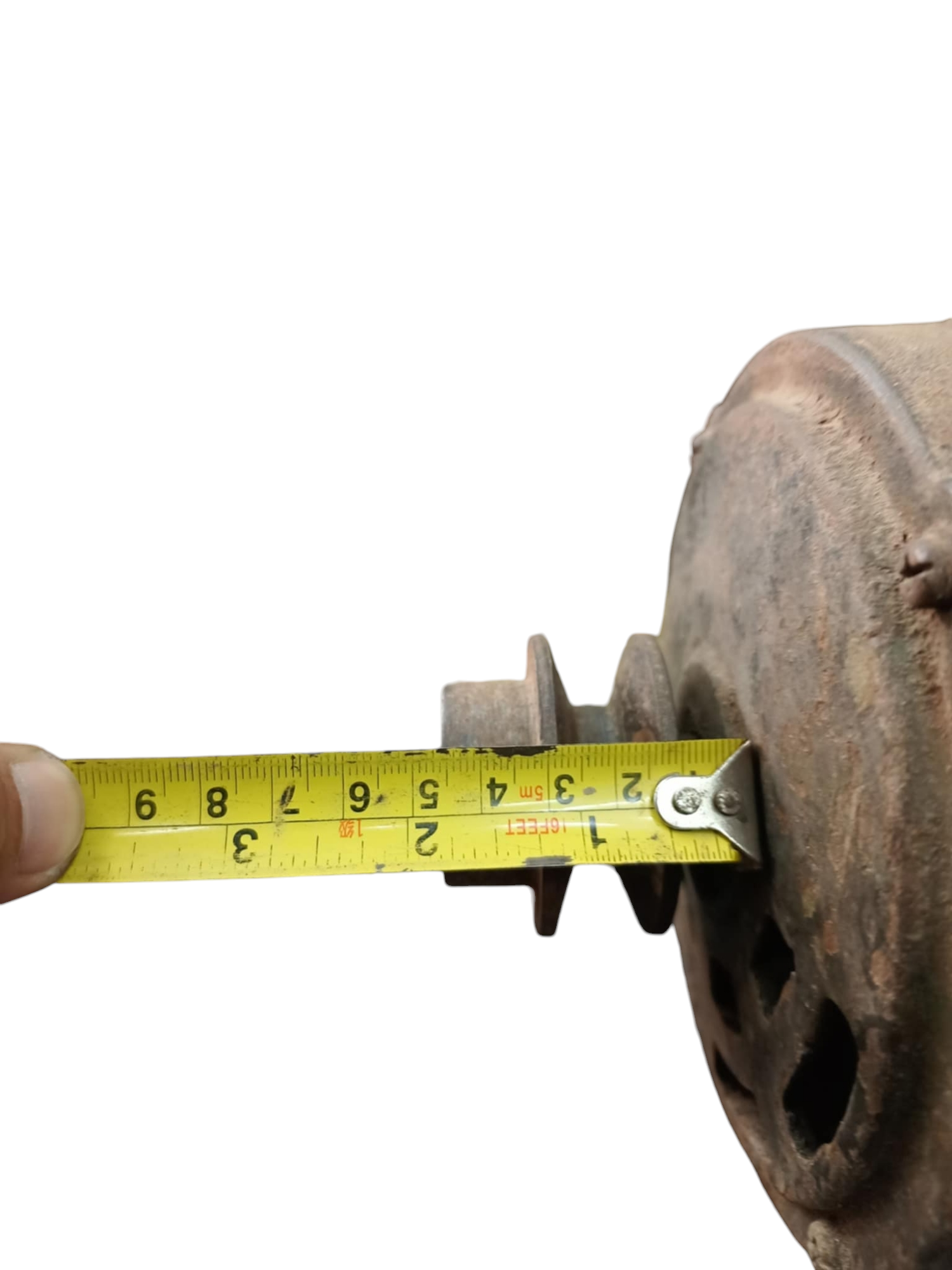 Kinma induction motor single phase refurbished with measuring tape showing shaft size for electrical circuitry parts