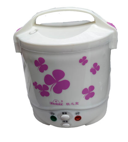 Compact Rice Cooker 1 Liter 12V DC with Floral Design and Easy-to-Use Controls
