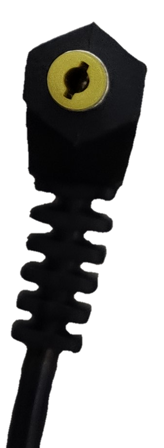 Detailed view of a right angle DC power cable connector designed for efficient connections