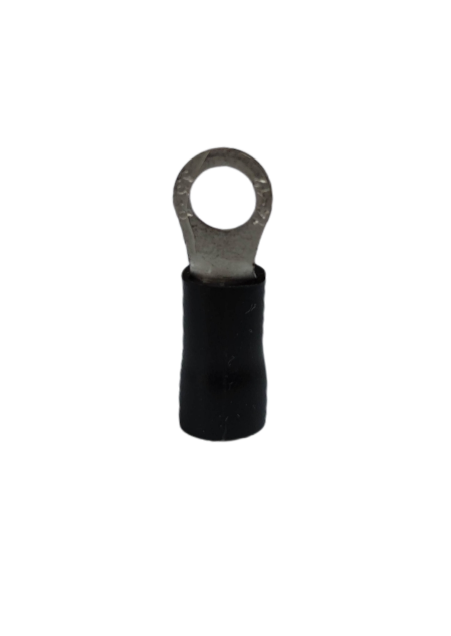 Ring type terminal lugs for wiring, featuring a durable connector with a black insulation sleeve