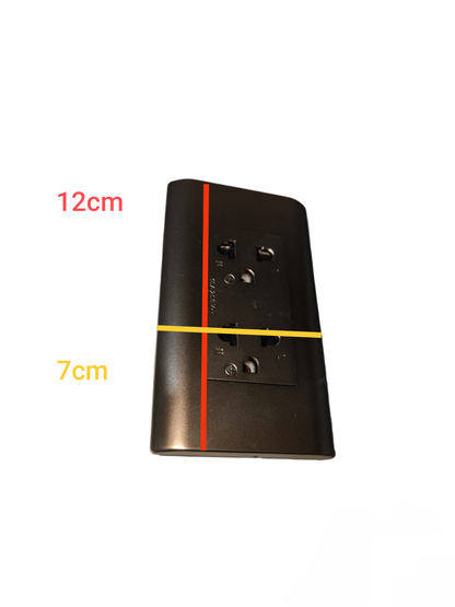 Royu black Duplex Universal with Ground 15A 250V power outlet with dimensions 12cm by 7cm