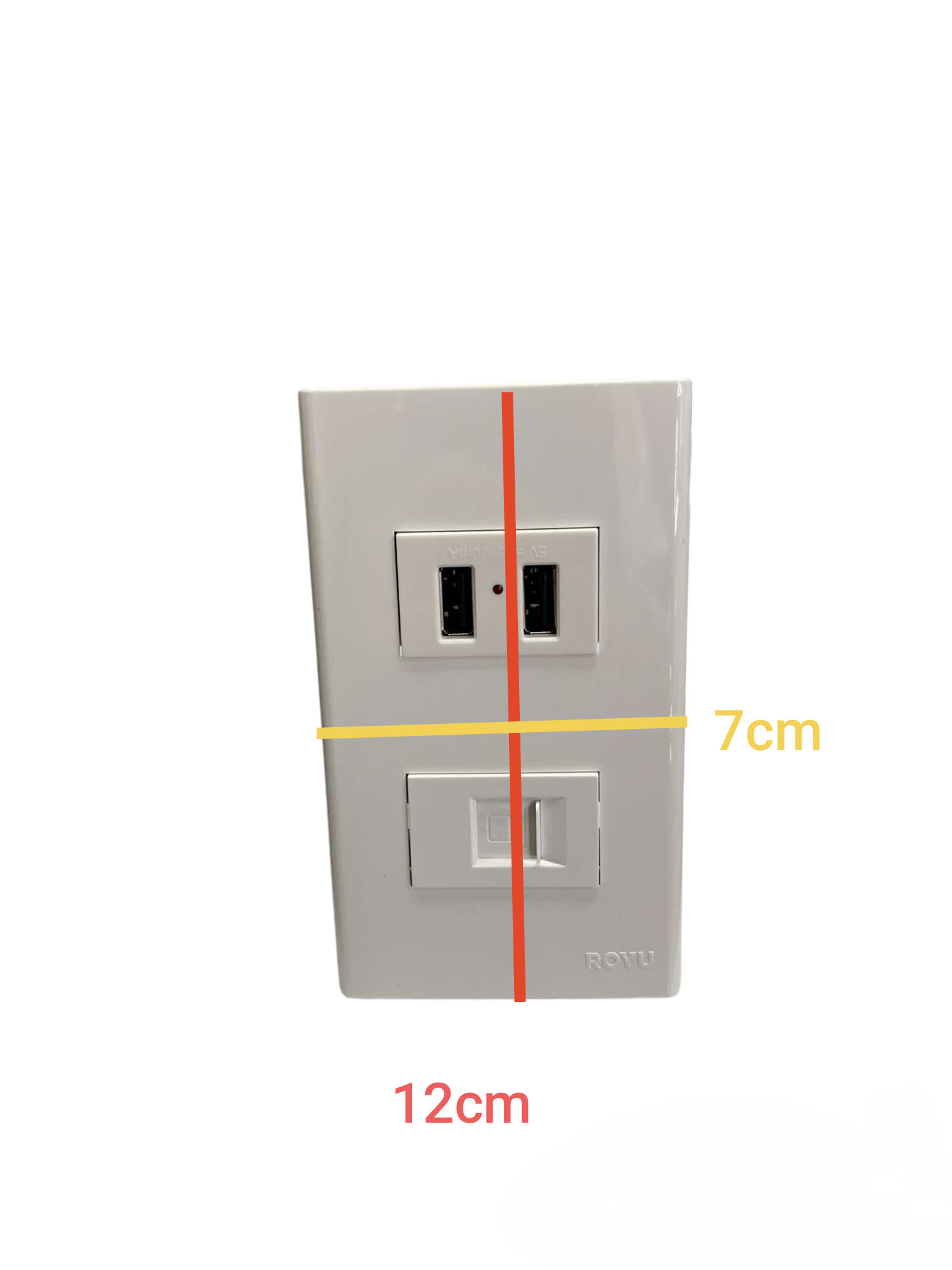Royu white wall plate with USB 2 Port 2100mAh 5V and LAN Outlet top dual USB ports and bottom LAN socket 12 cm wide 7 cm tall