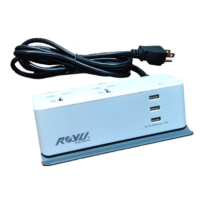 Royu Desk Extension Cord with 2 Gang Universal Outlet 10A 250V & 3 Gang USB Port 5V 2.4 A REDEC432/W